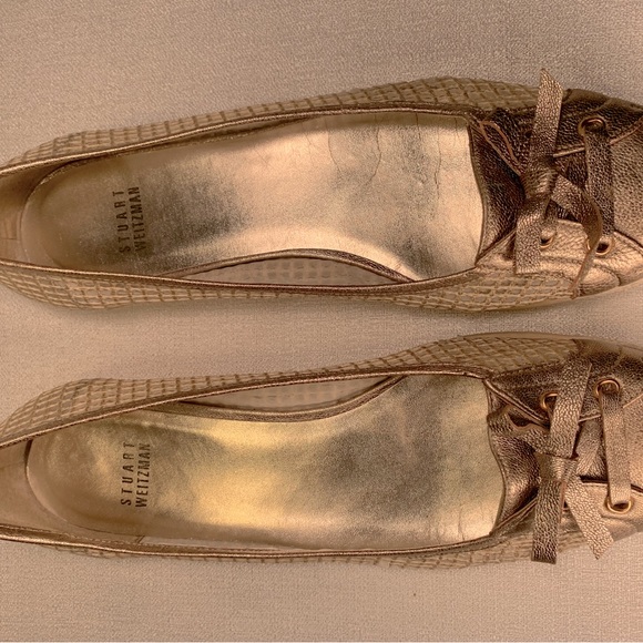 Stuart Weitzman gold & cream leather sneakers Mojave loafers obsessorize sole - Picture 4 of 15